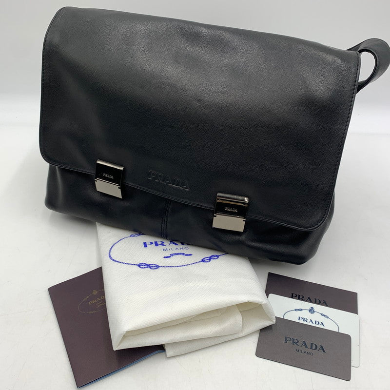 【現状渡し品】【メンズ】 PRADA プラダ MESSENGER LEATHER BAG メッセンジャー レザー バッグ カバン ショルダーバッグ 180-260615-ko-03-tei カラー：ブラック 万代Net店