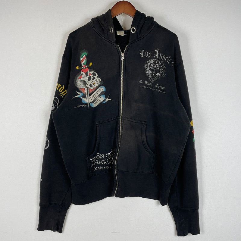 【中古品】【メンズ】 ED HARDY エドハーディー ZIP UP HOODIE 014-017555 ジップアップ フーディ 長袖 トップス パーカー 145-260616-yo-04-tei サイズ：不明 カラー：ブラック 万代Net店