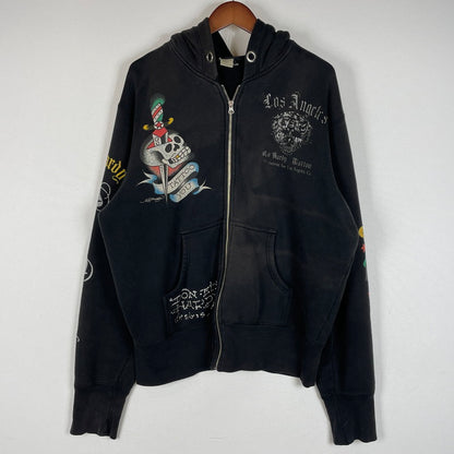 【中古品】【メンズ】 ED HARDY エドハーディー ZIP UP HOODIE 014-017555 ジップアップ フーディ 長袖 トップス パーカー 145-260616-yo-04-tei サイズ：不明 カラー：ブラック 万代Net店