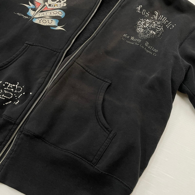【中古品】【メンズ】 ED HARDY エドハーディー ZIP UP HOODIE 014-017555 ジップアップ フーディ 長袖 トップス パーカー 145-260616-yo-04-tei サイズ：不明 カラー：ブラック 万代Net店