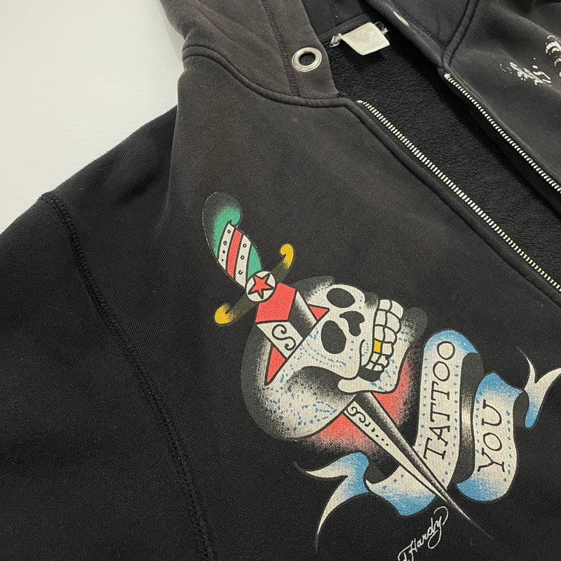 【中古品】【メンズ】 ED HARDY エドハーディー ZIP UP HOODIE 014-017555 ジップアップ フーディ 長袖 トップス パーカー 145-260616-yo-04-tei サイズ：不明 カラー：ブラック 万代Net店