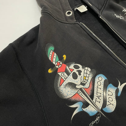【中古品】【メンズ】 ED HARDY エドハーディー ZIP UP HOODIE 014-017555 ジップアップ フーディ 長袖 トップス パーカー 145-260616-yo-04-tei サイズ：不明 カラー：ブラック 万代Net店