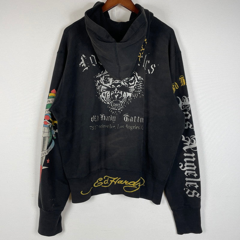 【中古品】【メンズ】 ED HARDY エドハーディー ZIP UP HOODIE 014-017555 ジップアップ フーディ 長袖 トップス パーカー 145-260616-yo-04-tei サイズ：不明 カラー：ブラック 万代Net店