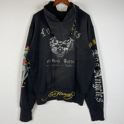 【中古品】【メンズ】 ED HARDY エドハーディー ZIP UP HOODIE 014-017555 ジップアップ フーディ 長袖 トップス パーカー 145-260616-yo-04-tei サイズ：不明 カラー：ブラック 万代Net店