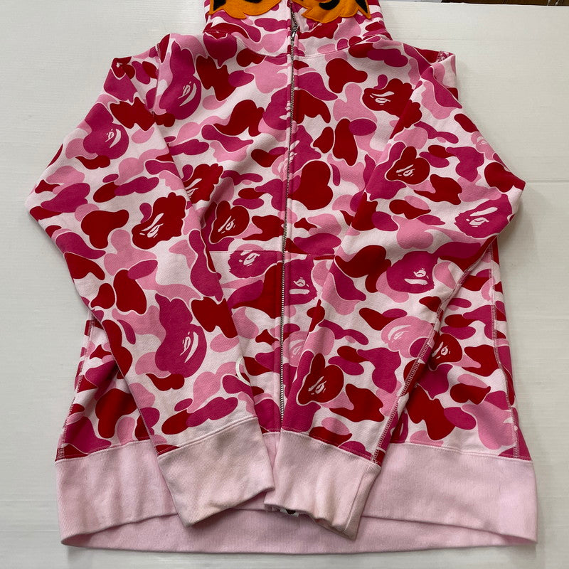 【中古品】【メンズ】 A BATHINGAPE アベイシングエイプ SHARK FULLZIP HOODIE 001ZPK801003M シャーク フルジップ フーディ 長袖 トップス パーカー 144-260615-sa-11-tei サイズ：M カラー：ピンク 万代Net店