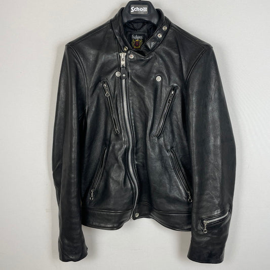 【中古品】【メンズ】 SCHOTT ショット DOUBLE BREST RIDERS JACKET 3171060 ダブル ベスト ライダース ジャケット アウター 145-260615-sa-13-tei サイズ：L カラー：ブラック 万代Net店