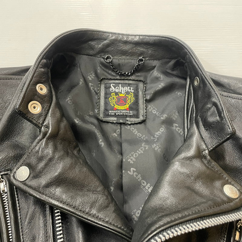 【中古品】【メンズ】 SCHOTT ショット DOUBLE BREST RIDERS JACKET 3171060 ダブル ベスト ライダース ジャケット アウター 145-260615-sa-13-tei サイズ：L カラー：ブラック 万代Net店