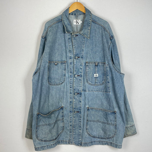 【中古品】【メンズ】 CALVIN KLEIN カルバンクライン 90’ｓ COVERALL DENIM JACKET 90年代 カバーオール デニム ジャケット アウター 141-260615-sa-12-tei サイズ：XL カラー：インディゴ 万代Net店