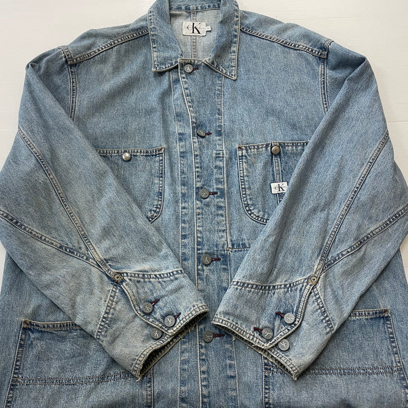 【中古品】【メンズ】 CALVIN KLEIN カルバンクライン 90’ｓ COVERALL DENIM JACKET 90年代 カバーオール デニム ジャケット アウター 141-260615-sa-12-tei サイズ：XL カラー：インディゴ 万代Net店