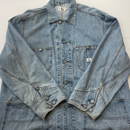 【中古品】【メンズ】 CALVIN KLEIN カルバンクライン 90’ｓ COVERALL DENIM JACKET 90年代 カバーオール デニム ジャケット アウター 141-260615-sa-12-tei サイズ：XL カラー：インディゴ 万代Net店