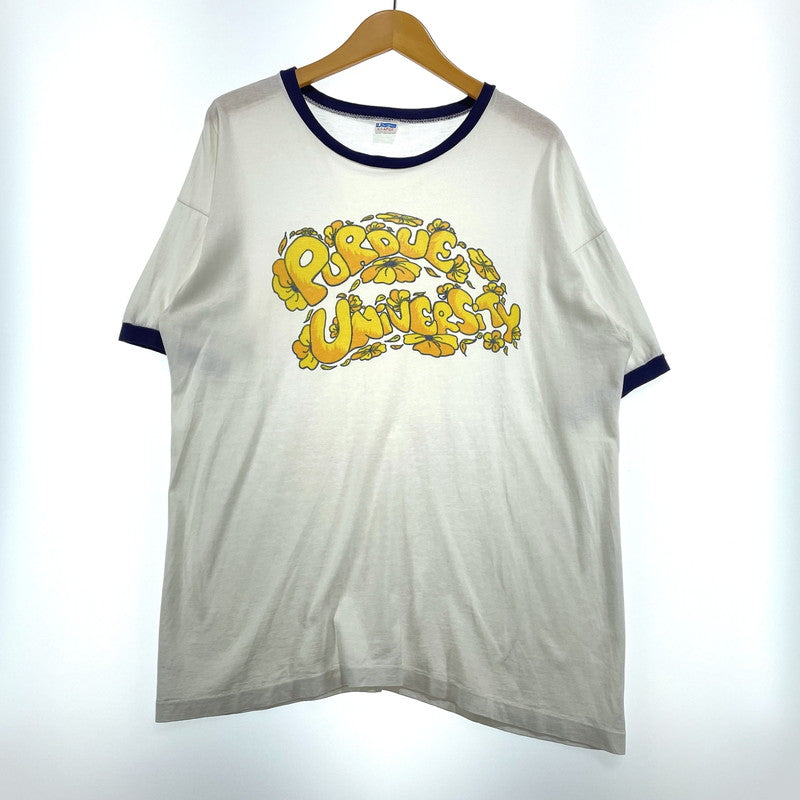【中古品】【メンズ】 CHAMPION チャンピオン 80's PURDUE UNIVERSITY RINGER NECK TEE VINTAGE 80年代 パデュー大学 リンガー Tシャツ 半袖 トップス トリコタグ ヴィンテージ 145-260828-yo-11-teih サイズ：XL カラー：ホワイト 万代Net店