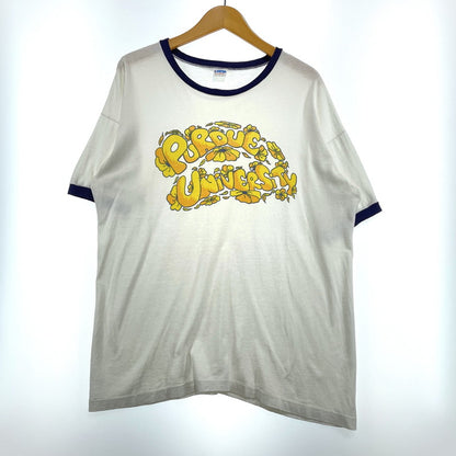 【中古品】【メンズ】 CHAMPION チャンピオン 80's PURDUE UNIVERSITY RINGER NECK TEE VINTAGE 80年代 パデュー大学 リンガー Tシャツ 半袖 トップス トリコタグ ヴィンテージ 145-260828-yo-11-teih サイズ：XL カラー：ホワイト 万代Net店