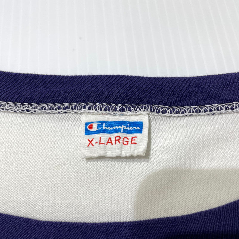【中古品】【メンズ】 CHAMPION チャンピオン 80's PURDUE UNIVERSITY RINGER NECK TEE VINTAGE 80年代 パデュー大学 リンガー Tシャツ 半袖 トップス トリコタグ ヴィンテージ 145-260828-yo-11-teih サイズ：XL カラー：ホワイト 万代Net店