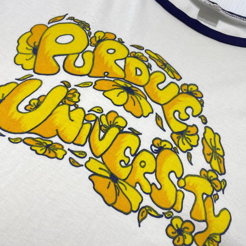【中古品】【メンズ】 CHAMPION チャンピオン 80's PURDUE UNIVERSITY RINGER NECK TEE VINTAGE 80年代 パデュー大学 リンガー Tシャツ 半袖 トップス トリコタグ ヴィンテージ 145-260828-yo-11-teih サイズ：XL カラー：ホワイト 万代Net店