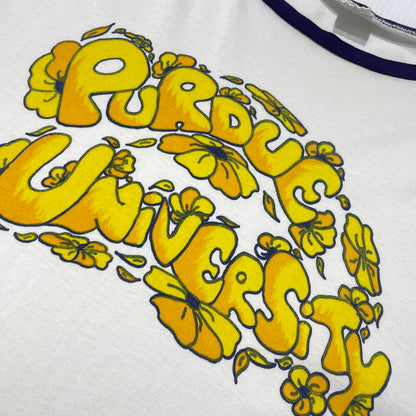 【中古品】【メンズ】 CHAMPION チャンピオン 80's PURDUE UNIVERSITY RINGER NECK TEE VINTAGE 80年代 パデュー大学 リンガー Tシャツ 半袖 トップス トリコタグ ヴィンテージ 145-260828-yo-11-teih サイズ：XL カラー：ホワイト 万代Net店