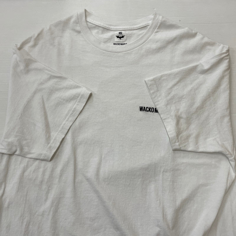 【中古品】【メンズ】 WACKOMARIA ワコマリア × THE DARK KNIGHT ザ ダークナイト 別注コラボ CREW NECK T-SHIRT JOKER クール ネック Ｔシャツ ジョーカー 半袖 トップス 140-260615-sa-04-tei サイズ：XL カラー：ホワイト 万代Net店