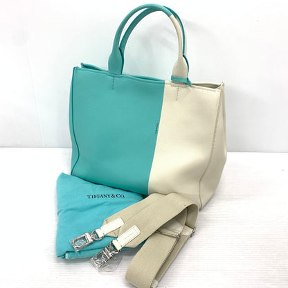 【中古品】【メンズ/レディース】 Tiffany & Co. ティファニー バイカラー2WAY トートバッグ カバン カラーブロック レザーバッグ 180-260622-ko-01-tei カラー：ホワイト/ブルー 万代Net店