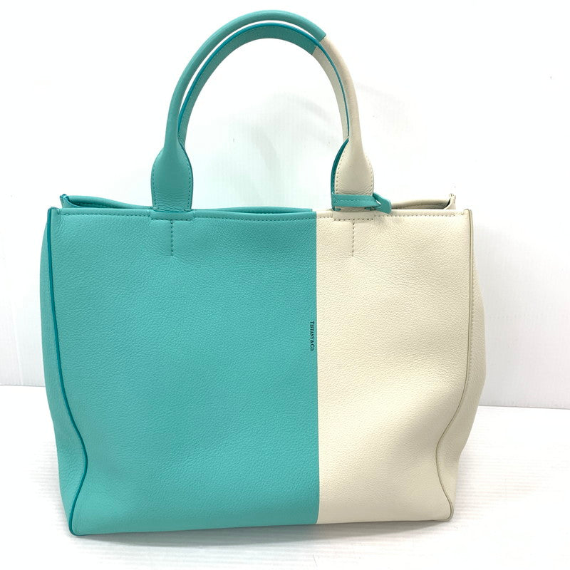 【中古品】【メンズ/レディース】 Tiffany & Co. ティファニー バイカラー2WAY トートバッグ カバン カラーブロック レザーバッグ 180-260622-ko-01-tei カラー：ホワイト/ブルー 万代Net店