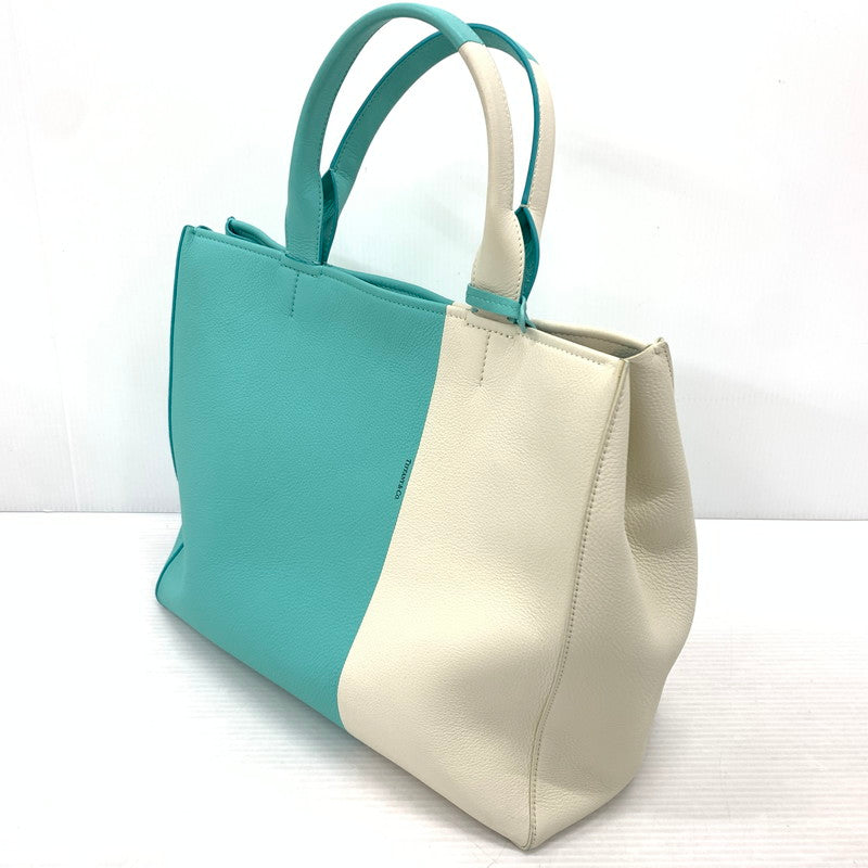 【中古品】【メンズ/レディース】 Tiffany & Co. ティファニー バイカラー2WAY トートバッグ カバン カラーブロック レザーバッグ 180-260622-ko-01-tei カラー：ホワイト/ブルー 万代Net店