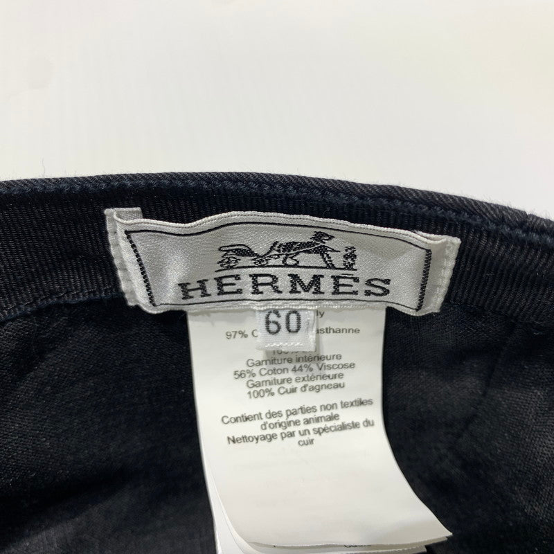 【中古品】【メンズ】 HERMES エルメス ROBOT COTTON CAP ロボット コットンキャップ 帽子 183-260622-ko-13-tei サイズ：60 カラー：ブラック 万代Net店