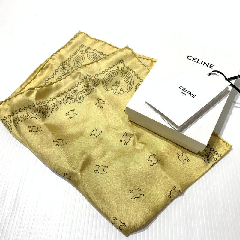 【中古品】【メンズ/レディース】 CELINE セリーヌ SILK SCARF 163W 2AWB8 11PE シルクスカーフ アクセサリー ハンカチーフ 183-260622-ko-08-tei カラー：イエロー系/ゴールド系 万代Net店