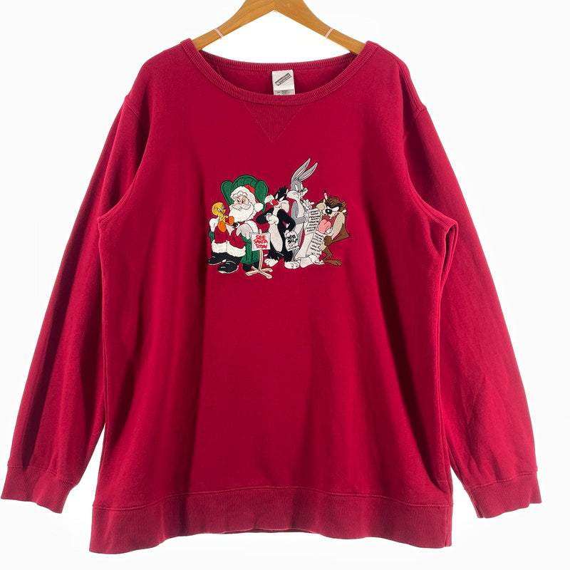 【中古品】【メンズ】 WARNER BROS STUDIO ワーナー ブラザーズ スタジオ 90’s LOONEY TUNES SANTA SWEAT 90年代 ルーニー テューンズ サンタ スウェット 長袖 トップス トレーナー 145-260808-sa-05-tei サイズ：M カラー：レッド 万代Net店