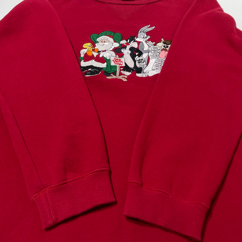 【中古品】【メンズ】 WARNER BROS STUDIO ワーナー ブラザーズ スタジオ 90’s LOONEY TUNES SANTA SWEAT 90年代 ルーニー テューンズ サンタ スウェット 長袖 トップス トレーナー 145-260808-sa-05-tei サイズ：M カラー：レッド 万代Net店