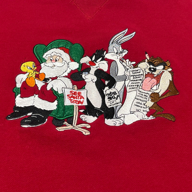 【中古品】【メンズ】 WARNER BROS STUDIO ワーナー ブラザーズ スタジオ 90’s LOONEY TUNES SANTA SWEAT 90年代 ルーニー テューンズ サンタ スウェット 長袖 トップス トレーナー 145-260808-sa-05-tei サイズ：M カラー：レッド 万代Net店