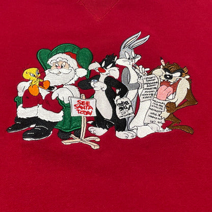 【中古品】【メンズ】 WARNER BROS STUDIO ワーナー ブラザーズ スタジオ 90’s LOONEY TUNES SANTA SWEAT 90年代 ルーニー テューンズ サンタ スウェット 長袖 トップス トレーナー 145-260808-sa-05-tei サイズ：M カラー：レッド 万代Net店
