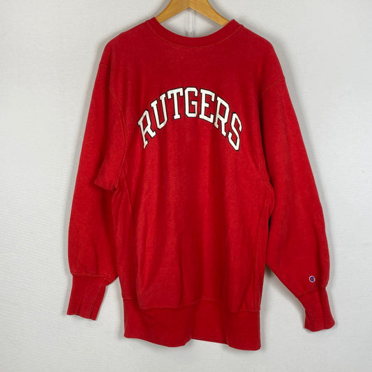 【中古品】【メンズ】 CHAMPION チャンピオン 80's REVERSE WEAVE TRICOLOR TAG RUTGERS SWEAT 80年代 リバース ウェーブ トリコタグ ラトガース スウェット 長袖 トップス トレーナー 145-260624-sa-07-tei サイズ：XL カラー：レッド 万代Net店
