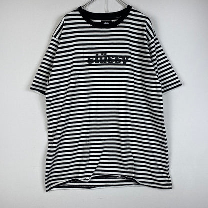 【中古品】【メンズ】 STUSSY ステューシー STRIPED LOGO S/S TEE ボーダーロゴ ショートスリーブTシャツ 半袖トップス 142-260702-ss-02-tei サイズ：L カラー：ブラックホワイト 万代Net店