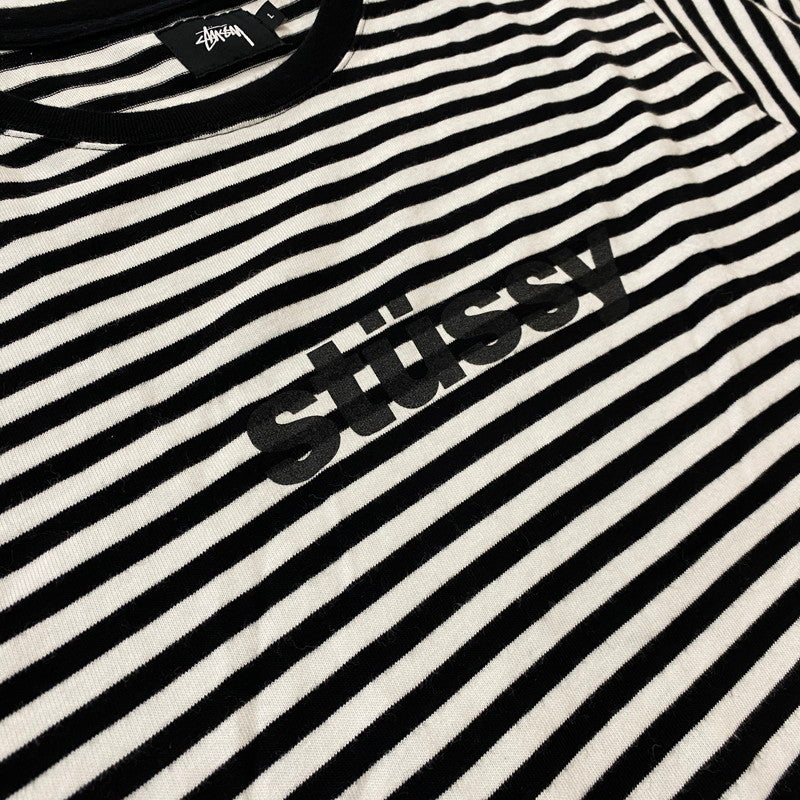【中古品】【メンズ】 STUSSY ステューシー STRIPED LOGO S/S TEE ボーダーロゴ ショートスリーブTシャツ 半袖トップス 142-260702-ss-02-tei サイズ：L カラー：ブラックホワイト 万代Net店