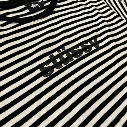 【中古品】【メンズ】 STUSSY ステューシー STRIPED LOGO S/S TEE ボーダーロゴ ショートスリーブTシャツ 半袖トップス 142-260702-ss-02-tei サイズ：L カラー：ブラックホワイト 万代Net店