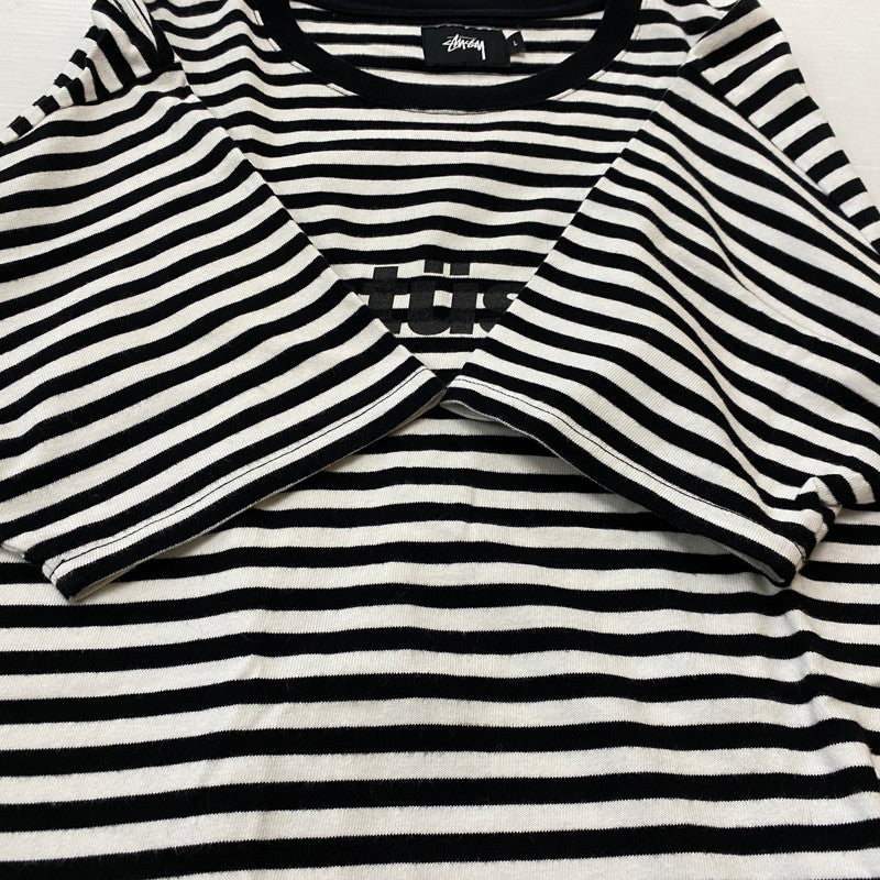 【中古品】【メンズ】 STUSSY ステューシー STRIPED LOGO S/S TEE ボーダーロゴ ショートスリーブTシャツ 半袖トップス 142-260702-ss-02-tei サイズ：L カラー：ブラックホワイト 万代Net店