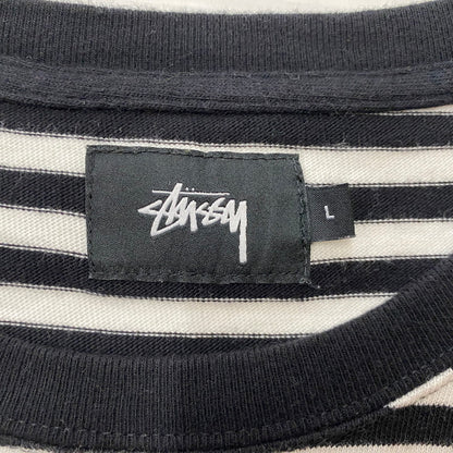 【中古品】【メンズ】 STUSSY ステューシー STRIPED LOGO S/S TEE ボーダーロゴ ショートスリーブTシャツ 半袖トップス 142-260702-ss-02-tei サイズ：L カラー：ブラックホワイト 万代Net店