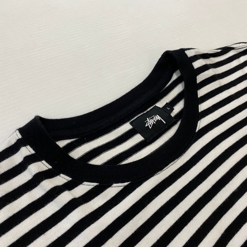 【中古品】【メンズ】 STUSSY ステューシー STRIPED LOGO S/S TEE ボーダーロゴ ショートスリーブTシャツ 半袖トップス 142-260702-ss-02-tei サイズ：L カラー：ブラックホワイト 万代Net店