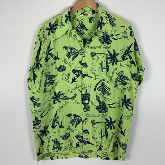 【中古品】【メンズ】 PEARL DIVER パールダイバー 90's RAYON S/S SHIRT 90年代 レーヨン ショートスリーブ シャツ 半袖 トップス ボタンダウン 145-260626-ko-15-tei サイズ：L カラー：総柄 万代Net店