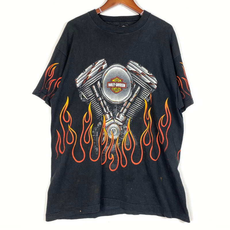 【現状渡し品】【メンズ】 HARLEY-DAVIDSON ハーレーダビッドソン V2 ENGINE FLAME S/S TEE V2 エンジン ショートスリーブTシャツ 半袖トップス 145-260629-ss-04-tei サイズ：XL カラー：ブラック 万代Net店