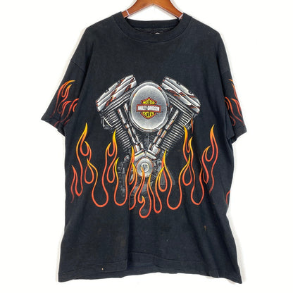 【現状渡し品】【メンズ】 HARLEY-DAVIDSON ハーレーダビッドソン V2 ENGINE FLAME S/S TEE V2 エンジン ショートスリーブTシャツ 半袖トップス 145-260629-ss-04-tei サイズ：XL カラー：ブラック 万代Net店