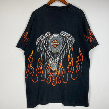 【現状渡し品】【メンズ】 HARLEY-DAVIDSON ハーレーダビッドソン V2 ENGINE FLAME S/S TEE V2 エンジン ショートスリーブTシャツ 半袖トップス 145-260629-ss-04-tei サイズ：XL カラー：ブラック 万代Net店