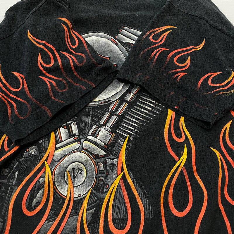 【現状渡し品】【メンズ】 HARLEY-DAVIDSON ハーレーダビッドソン V2 ENGINE FLAME S/S TEE V2 エンジン ショートスリーブTシャツ 半袖トップス 145-260629-ss-04-tei サイズ：XL カラー：ブラック 万代Net店