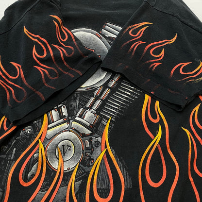 【現状渡し品】【メンズ】 HARLEY-DAVIDSON ハーレーダビッドソン V2 ENGINE FLAME S/S TEE V2 エンジン ショートスリーブTシャツ 半袖トップス 145-260629-ss-04-tei サイズ：XL カラー：ブラック 万代Net店