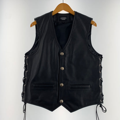 【中古品】【メンズ】 Horn Works ホーンワークス LEATHER VEST WITH CONCHO BUTTONS レザー ベスト コンチョ ボタン ライトアウター 本革 145-260627-ko-11-tei サイズ：L カラー：ブラック 万代Net店