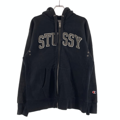 【現状渡し品】【メンズ】 STUSSY ステューシー × Champion チャンピオン 別注 コラボ WIND STOPPER ZIP HOODIE C8-A124 ウィンド ストッパー ジップフーディー トップス フルジップパーカー 142-260629-ko-08-tei サイズ：XL カラー：ブラック 万代Net店