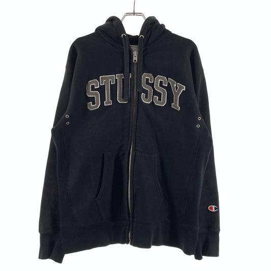 【現状渡し品】【メンズ】 STUSSY ステューシー × Champion チャンピオン 別注 コラボ WIND STOPPER ZIP HOODIE C8-A124 ウィンド ストッパー ジップフーディー トップス フルジップパーカー 142-260629-ko-08-tei サイズ：XL カラー：ブラック 万代Net店
