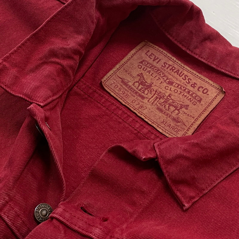 【中古品】【メンズ】 LEVI'S リーバイス 90's USA製 DENIM JACKET 70598-0787 90年代 アメリカ デニム ジャケット アウター ジーンズ ジャケット 145-260630-sa-21-tei サイズ：XL カラー：レッド 万代Net店