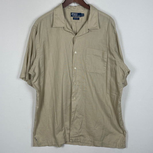 【中古品】【メンズ】 RALPH LAUREN CALDWELL ラルフ ローレン コールドウェル OPEN COLLAR SHIRT オープンカラーシャツ 半袖 トップス ポニー無し 147-260630-sa-14-tei サイズ：XL カラー：ベージュ 万代Net店