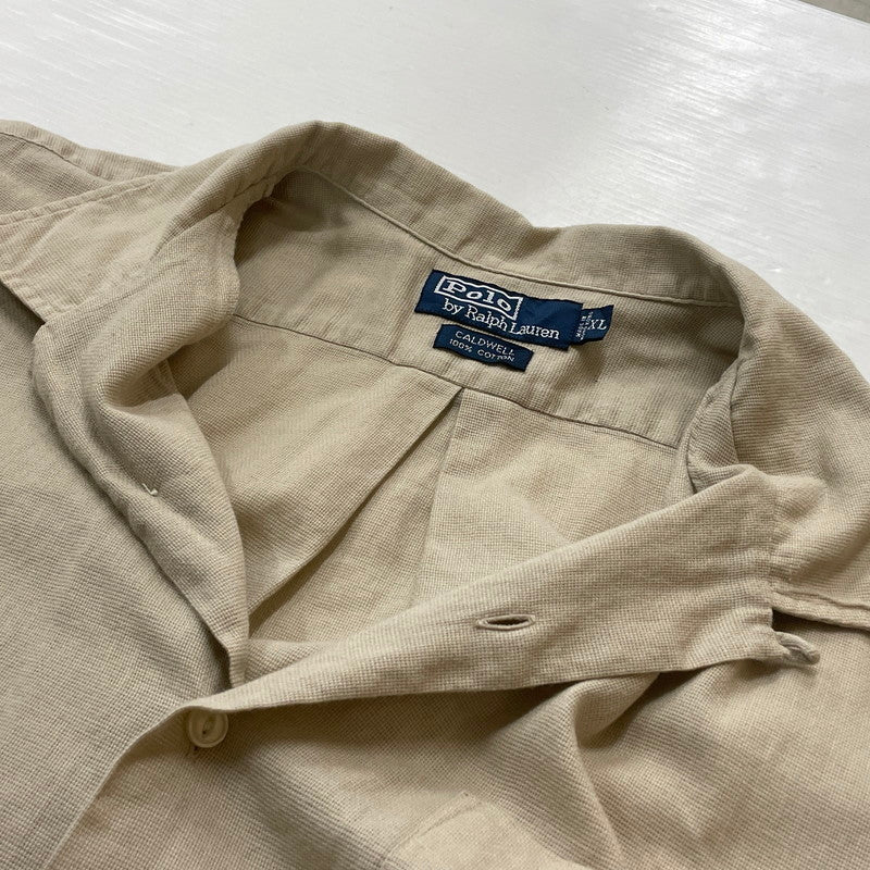 【中古品】【メンズ】 RALPH LAUREN CALDWELL ラルフ ローレン コールドウェル OPEN COLLAR SHIRT オープンカラーシャツ 半袖 トップス ポニー無し 147-260630-sa-14-tei サイズ：XL カラー：ベージュ 万代Net店