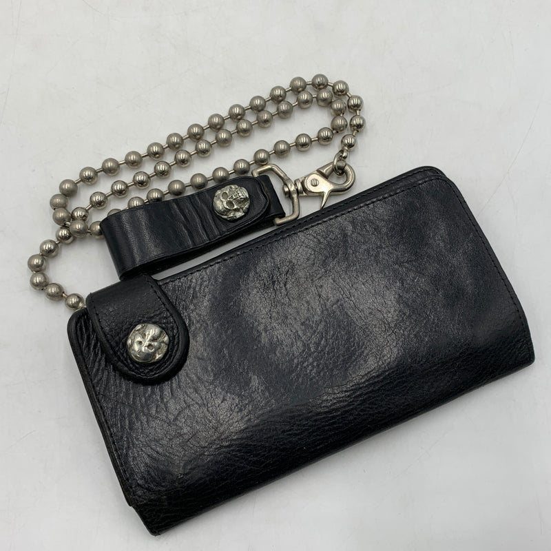 【現状渡し品】【メンズ】 CREAM SODA クリームソーダ BALL CHAIN LEATHER WALLET ボールチェーン レザーウォレット 長財布 バイカーウォレット スカルボタン付き 200-260709-ko-23-tei サイズ：本体のみ カラー：ブラック 万代Net店
