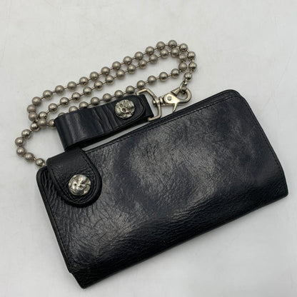 【現状渡し品】【メンズ】 CREAM SODA クリームソーダ BALL CHAIN LEATHER WALLET ボールチェーン レザーウォレット 長財布 バイカーウォレット スカルボタン付き 200-260709-ko-23-tei サイズ：本体のみ カラー：ブラック 万代Net店